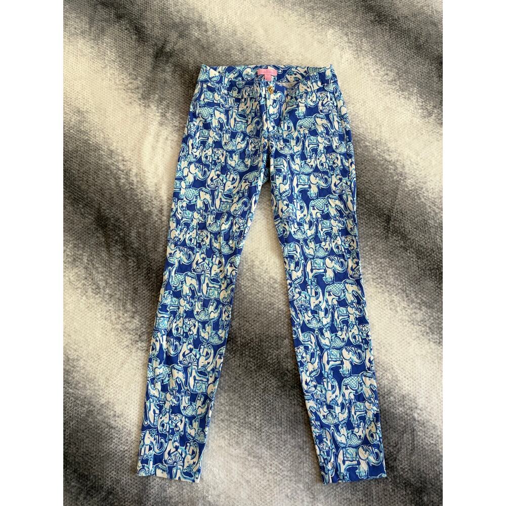 Lilly Pulitzer Kelly Skinny Ankle Pants Get Trunky Blue Size 00 Resort Vacation